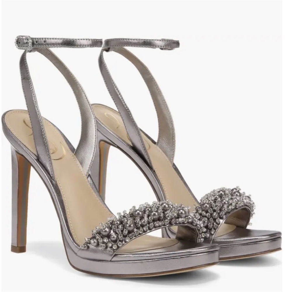 NEW Sam Edelman Women's Jade Heeled Sandal Pewter Perla Size‎ 10